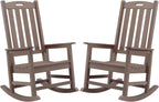 Psilvam Oversized Outdoor Rocking Chair Set of 2, Porch Rocker with 21" Wide Seat and 32" Tall Backrest, Pre-Assembled with Most Components for Effortless Installation (Brown)
