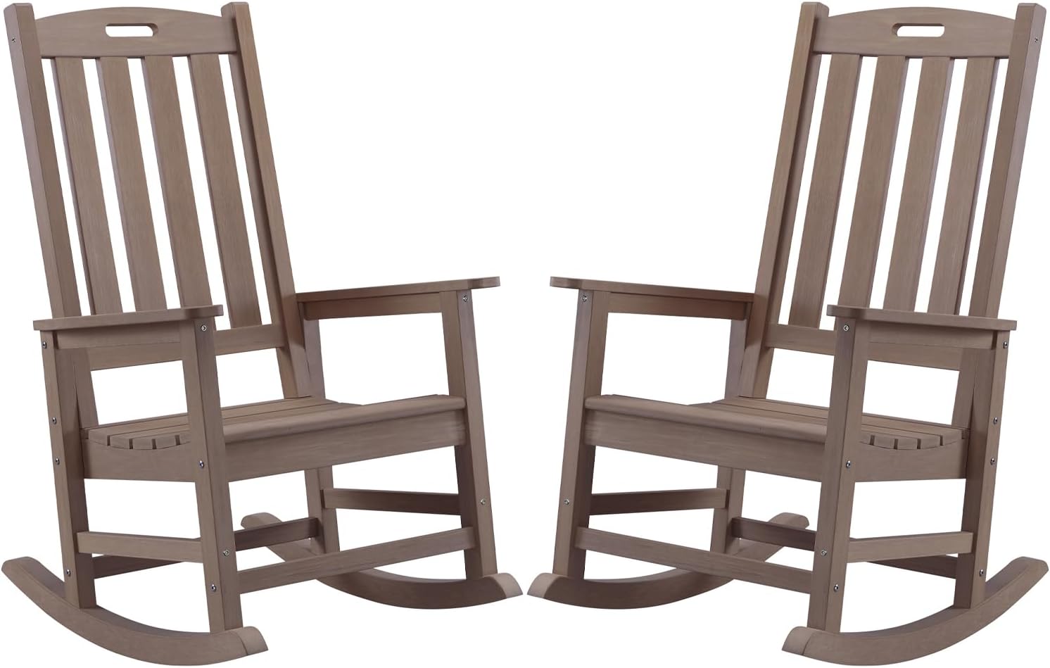 Psilvam Oversized Outdoor Rocking Chair Set of 2, Porch Rocker with 21" Wide Seat and 32" Tall Backrest, Pre-Assembled with Most Components for Effortless Installation (Brown)