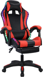 Gaming Chair with Bluetooth Speakers & Lights, Ergonomic High-Back Office Chair with Retractable Footrest, 360° Swivel Adjustable Computer Chair, Faux Leather Racing Style for Home Office & Gaming