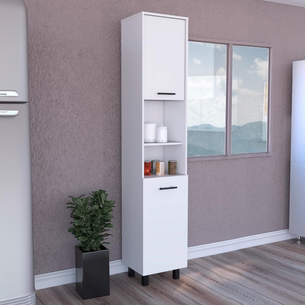 79" White Kitchen Storage Cabinet - 2 Open Shelves & 3 Internal | Pantry Organization, Dining Room