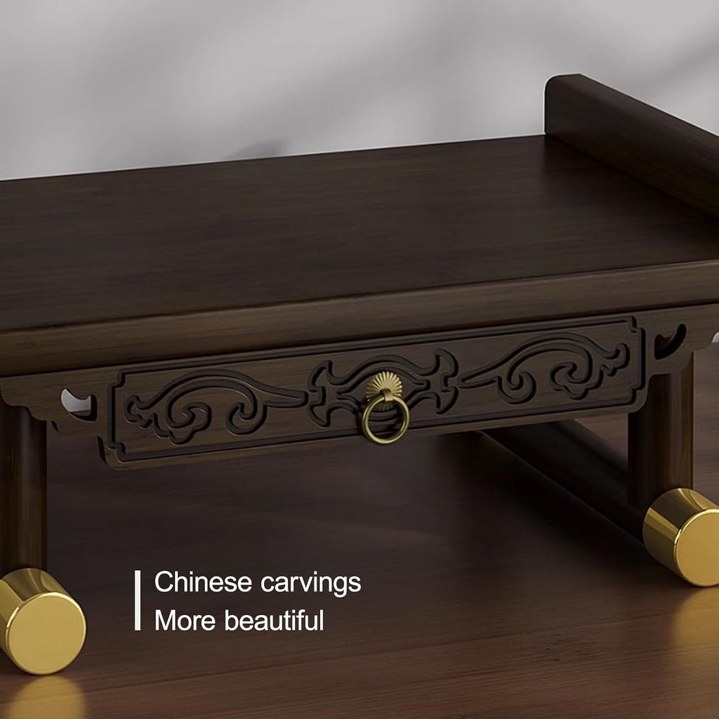 Chinese Personal Buddha Niches Shrine Meditation Table, Bamboo Meditation Altar Table Buddhist Prayer Altar Cabinet for Small Spaces(Brown A,66cm/26in)