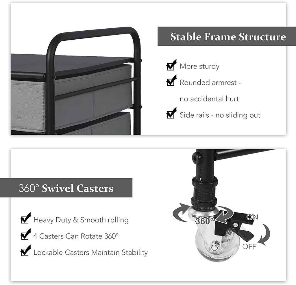 EazeHome Mini Fridge Stand, Fridge Stand with Storage, 2 Drawer Fridge Cart, Organizer Unit for Mini Fridge, Fridge Stand with Metal Frame and Fabric Drawers, Mini Fridge Table with 4 Swivel Wheels