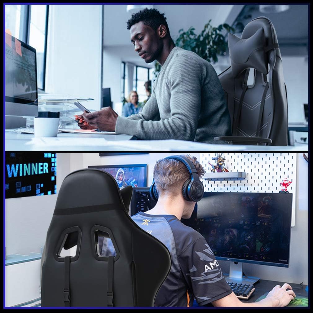 BestOffice Office Chair PC Gaming Chair Ergonomic Desk Chair Executive PU Leather Computer Chair Lumbar Support with Footrest Modern Task Rolling Swivel Racing Chair for Women&Men, Black