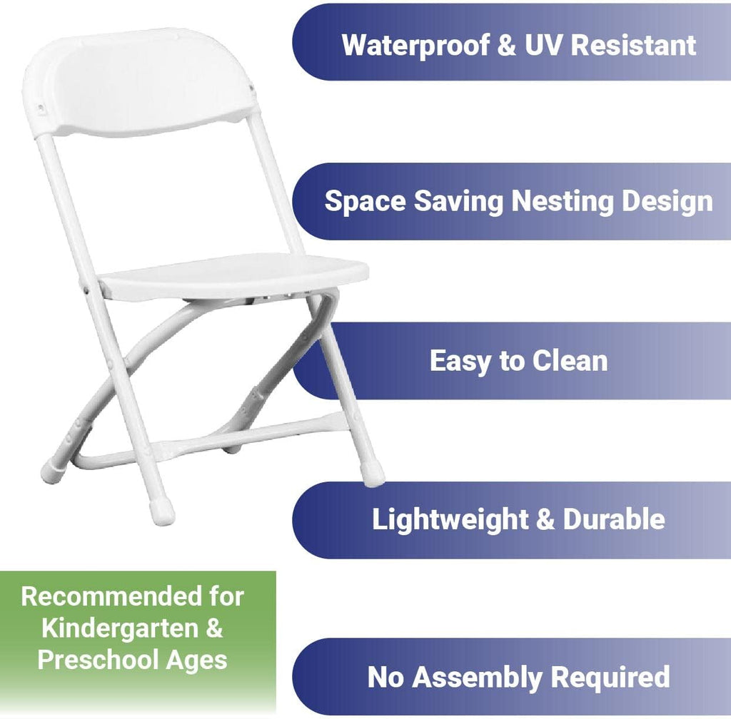 TentandTable Kids Folding Plastic Chair with Metal Frame, Lightweight Stackable Toddler Chairs for Classroom Table Desk Parties Events Weddings and Home Use, White Pack of 20 Chairs