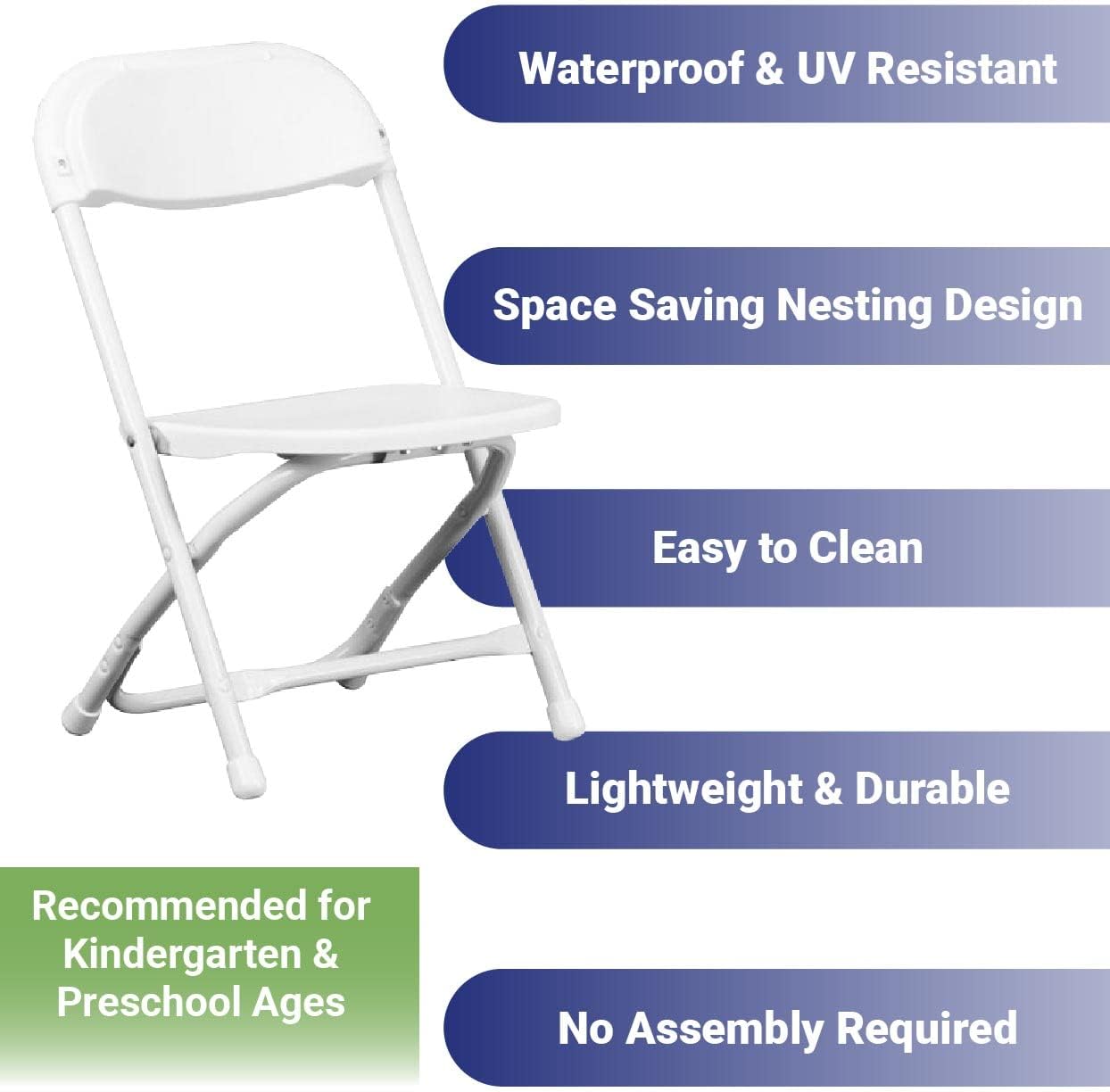 TentandTable Kids Folding Plastic Chair with Metal Frame, Lightweight Stackable Toddler Chairs for Classroom Table Desk Parties Events Weddings and Home Use, White Pack of 20 Chairs