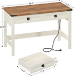 YOMILUVE Farmhouse Computer Desk with 2 Drawers, 39 Inch Small Office Computer Desk with Power Outlets, Compact Writing Study Desk for Small Spaces, Antique White
