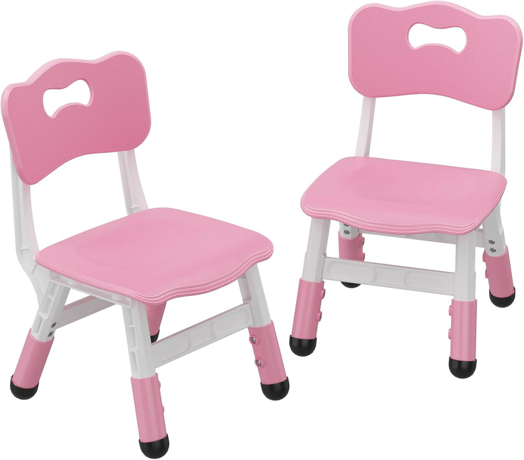 2 Pack Adjustable Kids Chair, 3 Height Levels Plastic Toddler Chair with Non-Slip Feet, 220lbs Load Capacity, Indoor Outdoor Home Kindergarten Chair for 3-8 Years Old-Pink