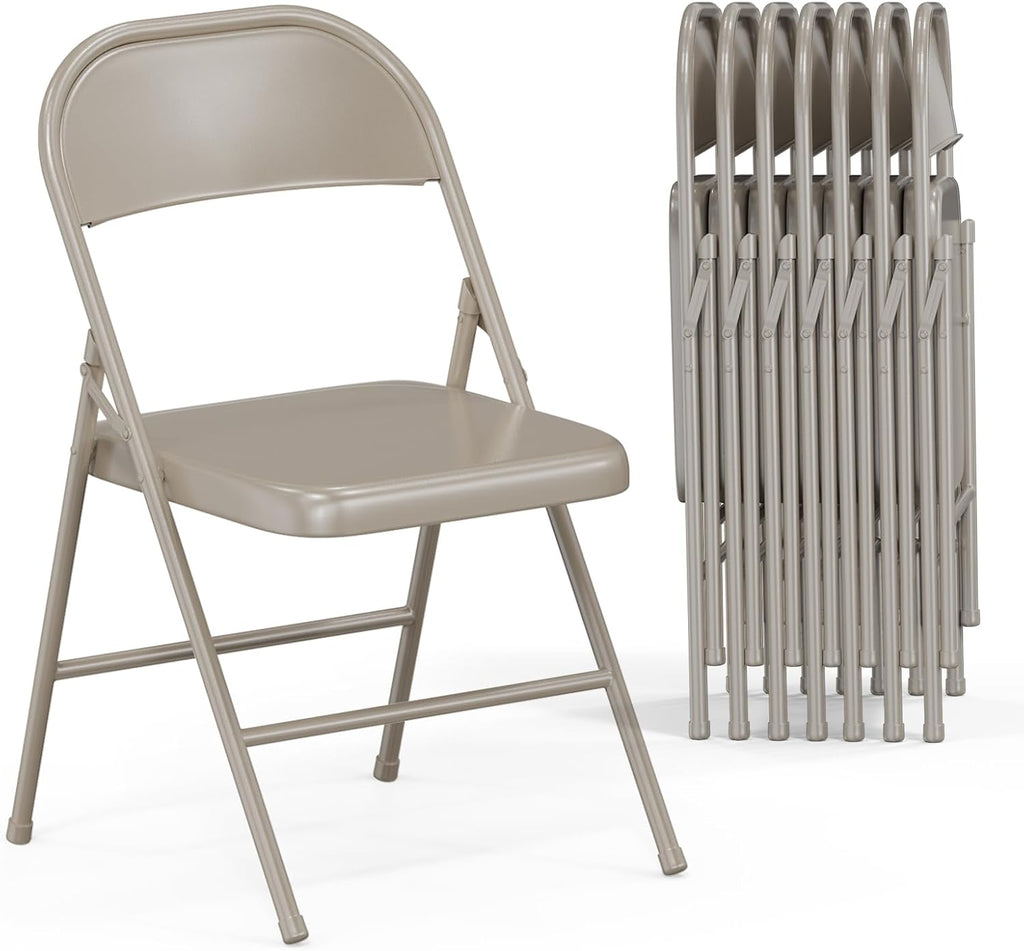 Bonnlo All Iron Metal Folding Chair,Lightweight Portable Folding Chair,Indoor/Outdoor Dual-Use Seating,Khaki(8 Pack)