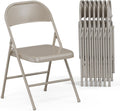 Bonnlo All Iron Metal Folding Chair,Lightweight Portable Folding Chair,Indoor/Outdoor Dual-Use Seating,Khaki(8 Pack)