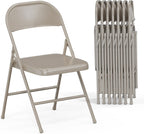 Bonnlo All Iron Metal Folding Chair,Lightweight Portable Folding Chair,Indoor/Outdoor Dual-Use Seating,Khaki(8 Pack)