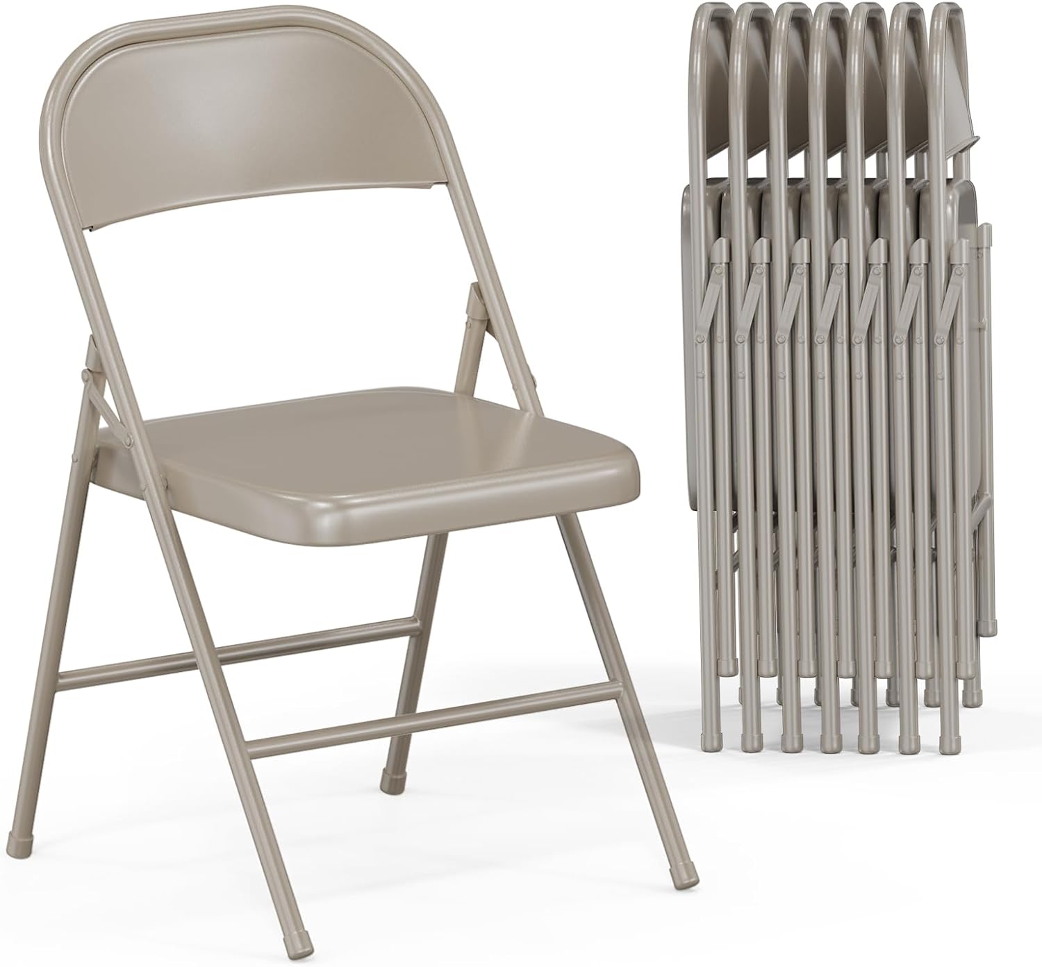 Bonnlo All Iron Metal Folding Chair,Lightweight Portable Folding Chair,Indoor/Outdoor Dual-Use Seating,Khaki(8 Pack)