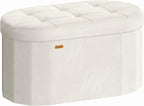 SONGMICS Mazie Collection - Folding Ottoman with Storage, Oval Storage Ottoman Bench, for Living Room, Bedroom, Velvet Fabric, 15 x 30 x 15 Inches, Cream White ULSF267LH01