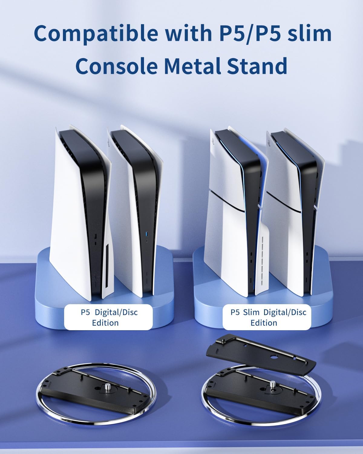 OLCLSS Vertical Stand for P5 Pro, P5 Slim & P5 Consoles (Digital/Disc) with 9 Silicone Dust Plugs - Anti-Slip Base, Anti-Tip Design, Secure Screw, Accessories, Compatible with P5 Pro, Slim & 5 Models