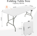 Set of 2 Folding Tables with Carrying Handle Lightweight 6FT Rectangular Portable Plastic Camping Table Steel Legs for Indoor Party, Dining, Outdoor Wedding, Events, Picnic (White)
