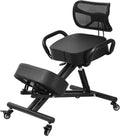 Ergonomic Kneeling Chair with Back Support, Height Adjustable Stool for Home and Office, PU Kneeling Chair for Desk to Relieve Back Discomfort, Thick Moulded Foam Cushions Brake Casters(With backrest)