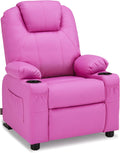 MCombo Big Kids Recliner for Ages 3+, Child Reclining Chair, Toddlers Recliner Sofa with Cup Holders (Faux Leather, Pink)