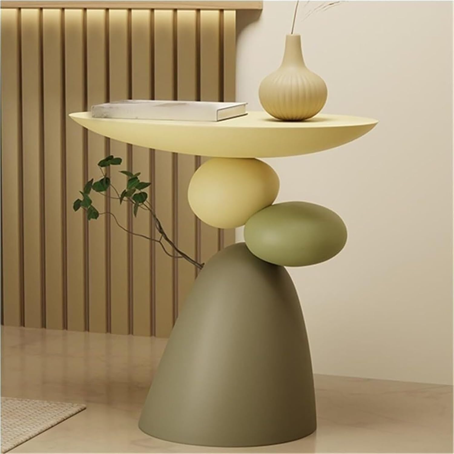 Resin Small Coffee Tables for Living Room Accent End Table Nightstand Bedside Table Snack Tray for Home Lightweight(Beige)