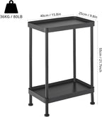 Small Narrow Side Table, 2 Tier End Table with Storage Shelf, Sofa Table for Small Spaces in Living Room, Bedroom, Office, Nightstand or Plant Stand (Black)