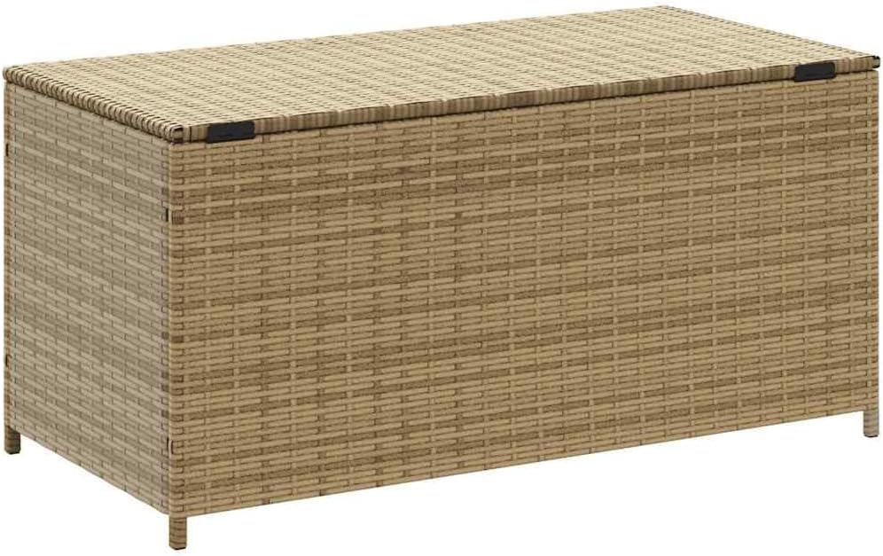 Garden Storage Box Outdoor 50.2 Gal Resin Wicker Bench with Lid and Lockable Seat for Patio, Deck, Backyard, and Porch Cushion Organizer Weather Resistant