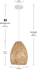 Globe Electric x Novogratz 61090 1-Light Pendant Light Fixture, Light Twine Shade, White Socket, Adjustable Cloth Cord Height, Modern Hanging Lights for Kitchen Island, Hallway, or Dining Room