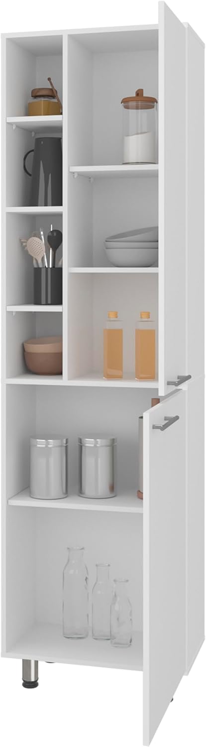 Modern White Kitchen Pantry Cabinet with Open & Closed Shelves – Space-Maximizing Storage for Appliances, Jars & Containers | Durable, Dust-Resistant Design with Ergonomic Access