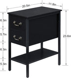 VECELO End Tables,Narrow Nightstand with Drawers and Storage Shelf,Modern Night Stand for Small Spaces, Living Room,Bedroom，Black