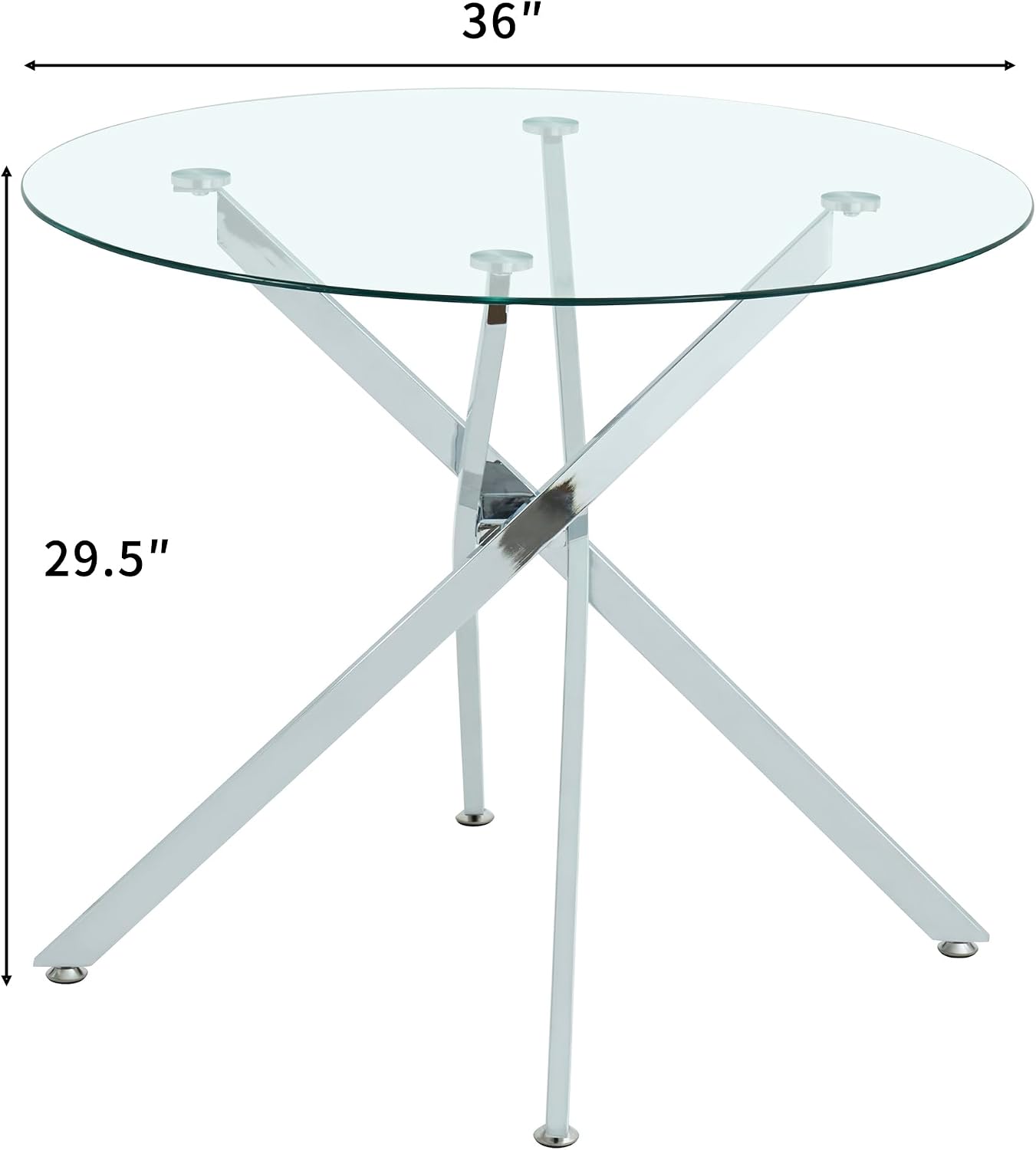 Glass Dining Table Set for 4, Modern 36" Round Kitchen Table with 4 Velvet Dining Chairs and Silver Cross Metal Legs, Modern Circle Dinner Table Set, 5 Piece Dining Set for Kitchen