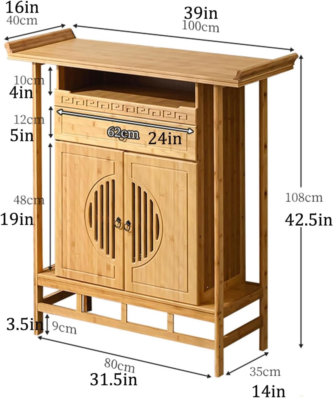 Personal Altar Table,Buddha Niche Buddhist Altars Cabinet with Drawer,Meditation Table with Storage(Light Color,L39IN)