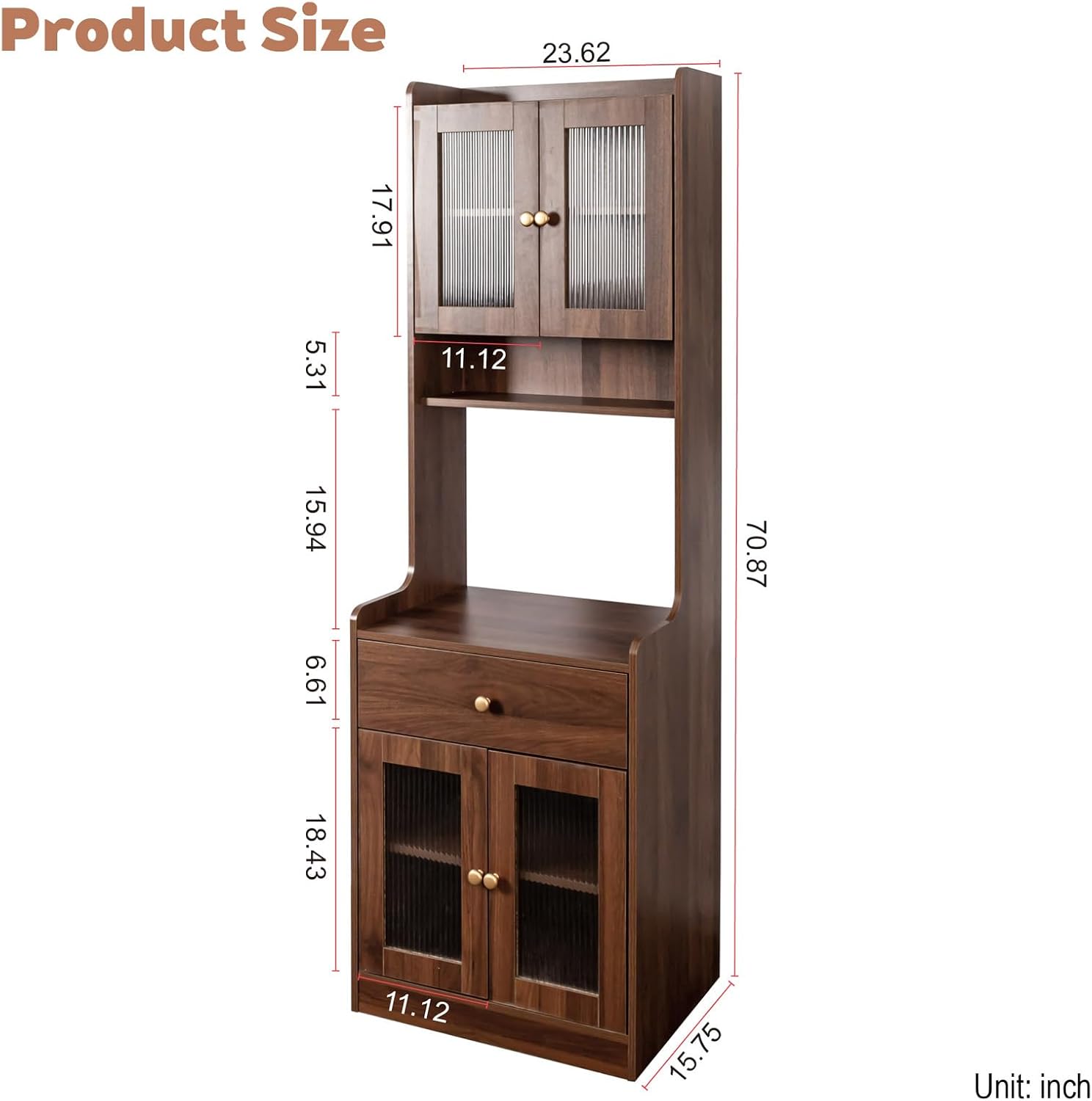 Anwick 71" Kitchen Hutch Pantry Cabinet, Farmhouse Coffee Bar Storage Cabinet with Microwave Stand, Adjustable Shelves, Freestanding Buffet Sideboard Cupboard w/Doors & Drawers