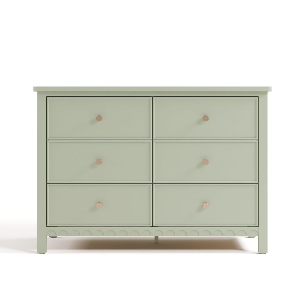 Graco Sasha 6 Drawer Dresser, Sage | GREENGUARD Gold Certified, Removable Bookshelves, Nursery & Kids Bedroom Wood Dresser, Spacious Storage, Interlocking Drawers