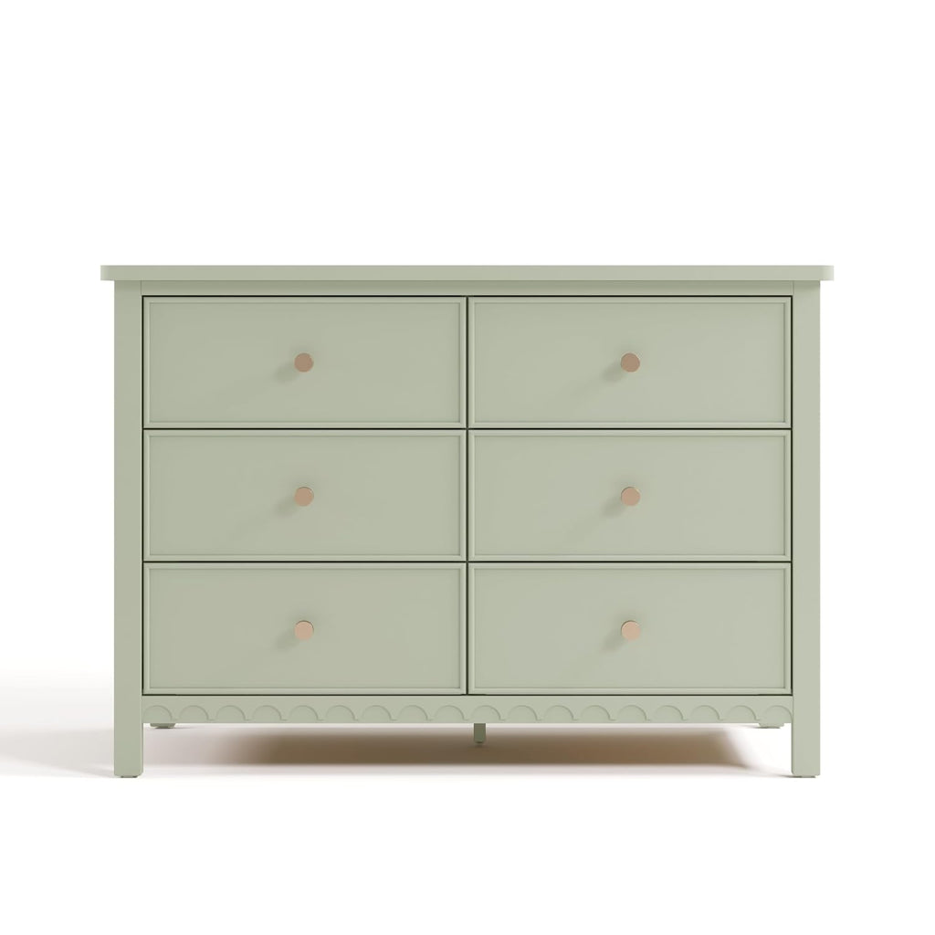 Graco Sasha 6 Drawer Dresser, Sage | GREENGUARD Gold Certified, Removable Bookshelves, Nursery & Kids Bedroom Wood Dresser, Spacious Storage, Interlocking Drawers