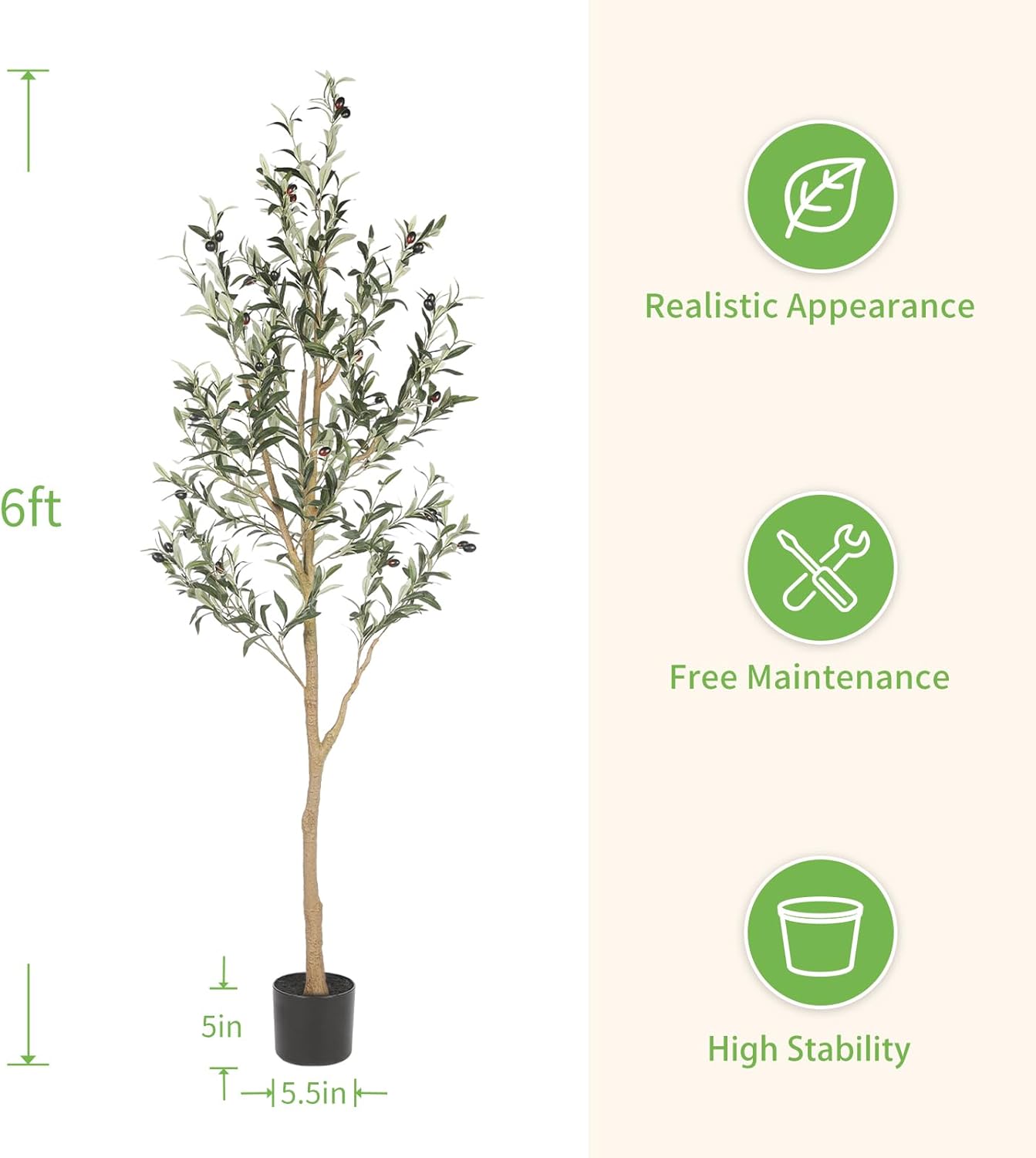 Realead 6ft Artificial Olive Tree, Tall Faux Olive Tree Plants, Fake Potted Olive Silk Tree with Branches and Fruits, Artificial Trees for Modern Home Office Living Room Floor Decor Indoor (72in)