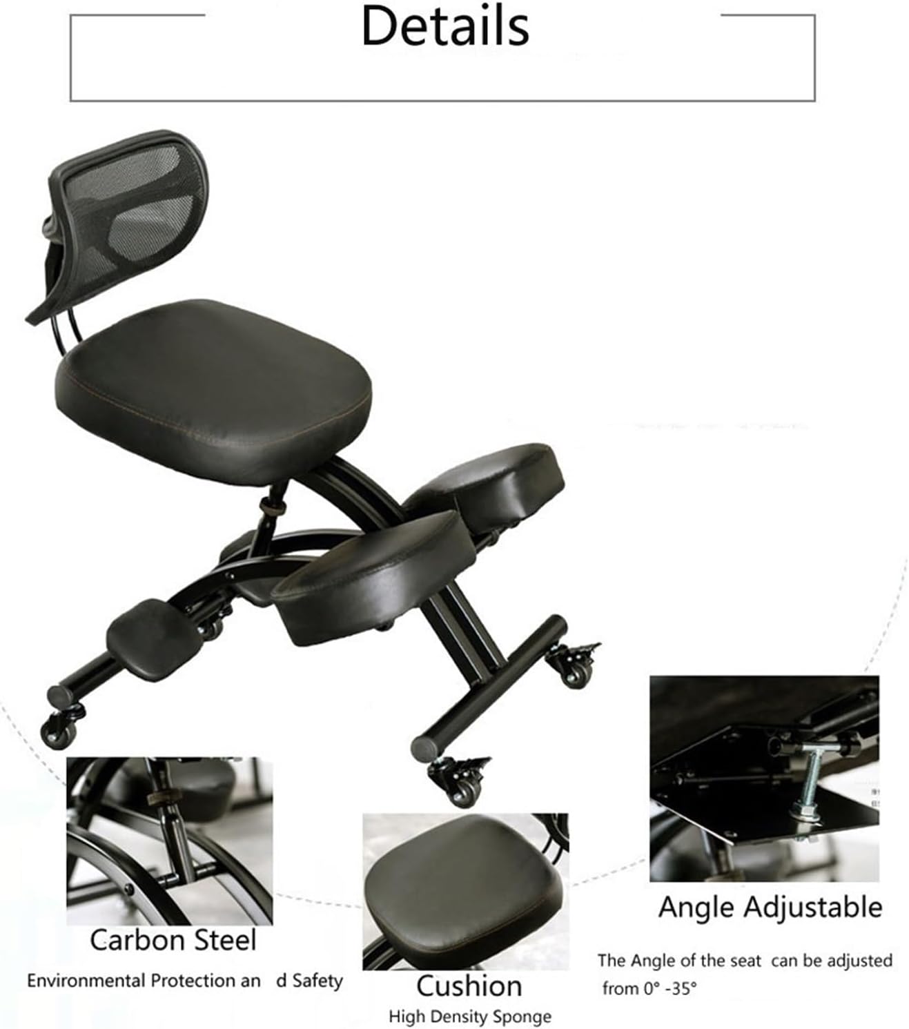 Ergonomic Kneeling Chair with Adjustable Back Support & Wheels, Posture Correction Desk Chair for Home Office to Relieve Back Pain