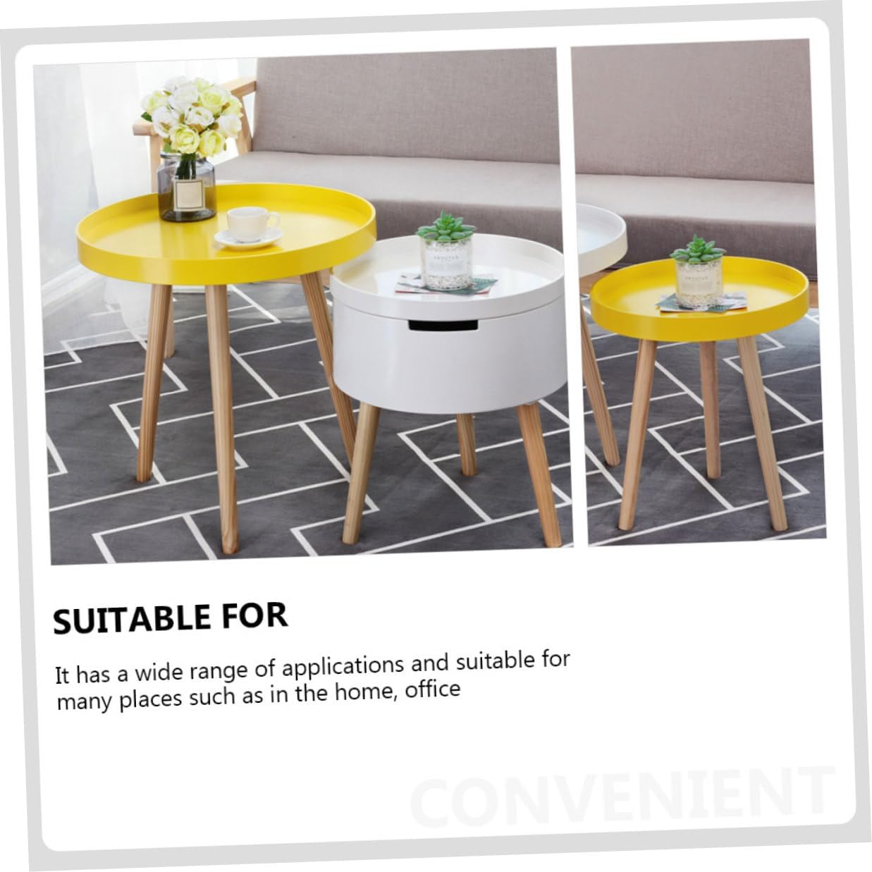 SUPVOX Modern Small Round Nordic Sofa Side Table, Yellow Mini Creative Indoor Coffee End Table for Living Room and Balcony