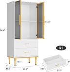 Garvee Fluted Pantry Cabinet with Glass Door and 2 Drawers, Kitchen Pantry Storage Cabinet with Adjustable Shelves, Modern Display Sideboard for Kitchen, Dining Room, Living Room, White