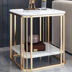 Modern Side Table 2-Tier Coffee end Tables for Living Room, Indoor & Outdoor Accent Tables with Marble Desktop & Metal Bracket, Multifunctional Bedside nightstand for Bedroom Sofa Balcony Patio