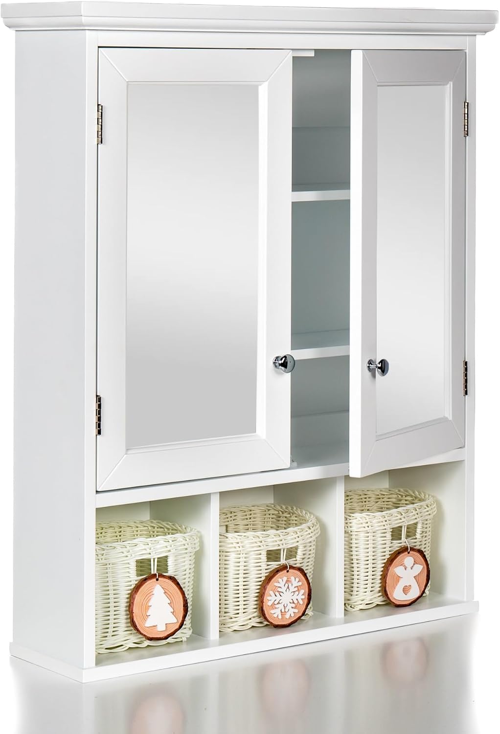 Modern Bathroom Storage Cabinet, 2 Doors 2 Adjustable Shelf + 3 Christmas Style Storage Basket,for Kitchen Home