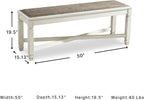 Signature Design by Ashley Bolanburg Casual French Country Upholstered Dining Room Bench with Nailhead Trim, Heavy Woven Fabric, Wood, Antique White & Tan