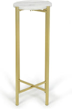 Collapsible Drink Table, Gold Metal Frame with White Marble Top