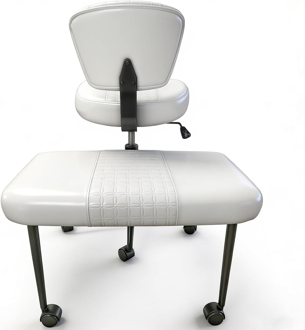 Ergonomic Cross Legged Office Chair with Wheels, Meditation Chair, Ultimate ADHD Desk Chair with Lumbar Support for Active Sitting, Modern Criss Cross Kneeling Chair for Home & Office PU&White
