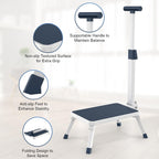 Folding Step Stool, Step Stools with Handle for Elderly Adults, Metal Stepping Stool with Adjustable Handrail in Kitchen, Bathroom, Bedroom, 330 Lbs Capacity