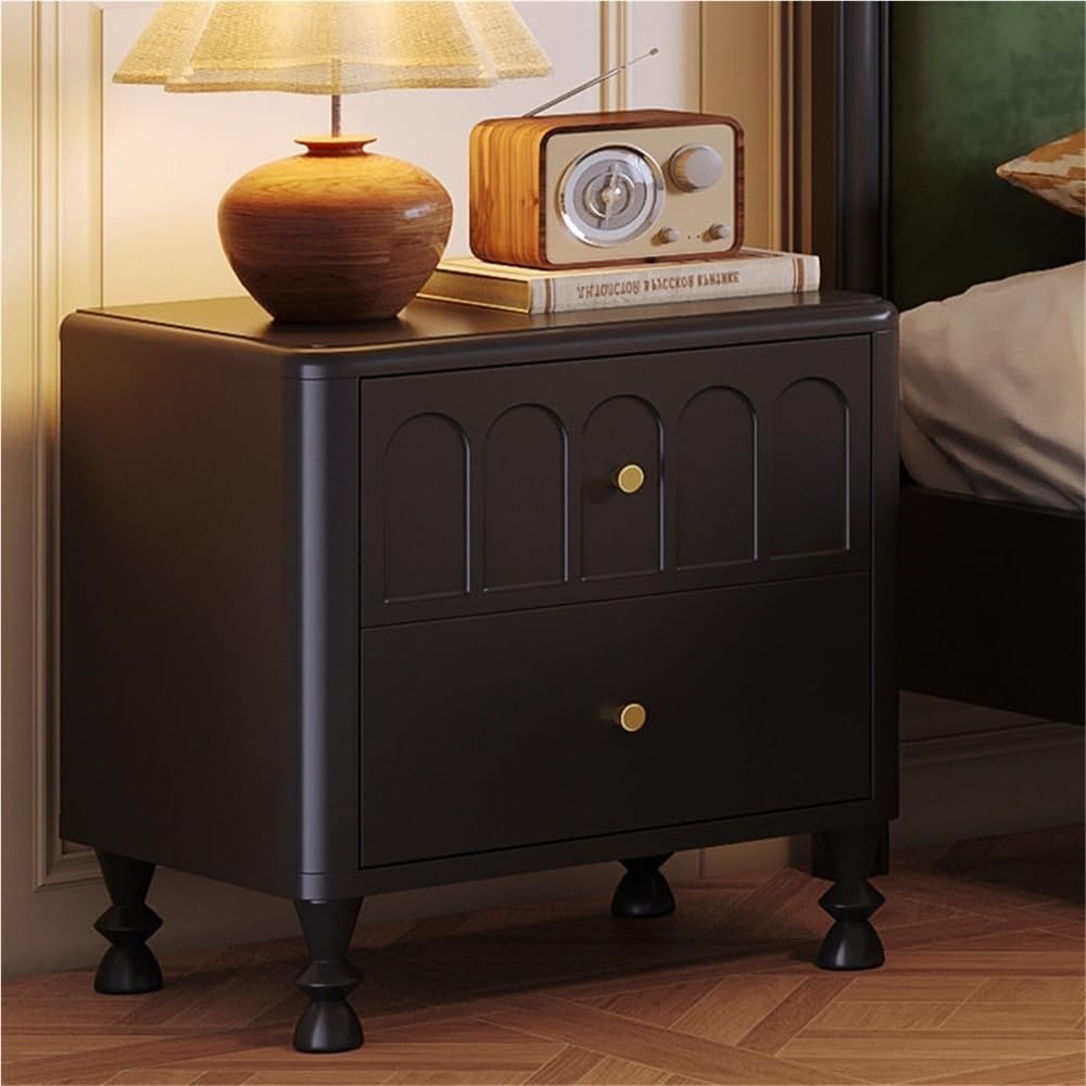 Vintage Bedside Table - Solid Wood Nightstand with Double Drawers, Practical Side Cabinet for Home Decor