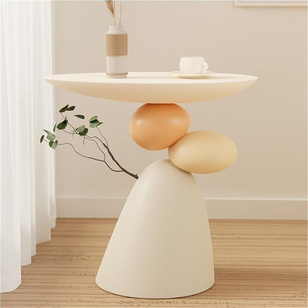 Resin Small Coffee Tables for Living Room Accent End Table Nightstand Bedside Table Snack Tray for Home Lightweight(Beige)