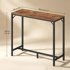MAHANCRIS Bar Table, 35.4-Inch Counter Height Pub Table, Cocktail Table | Rectangular Bar Table with Metal Frame and Footrest, for Dining Room, Stairwell, Bar, Save Space, Rustic Brown and Black
