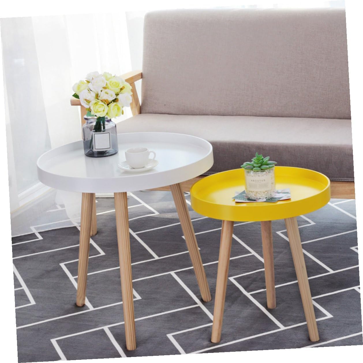 Nordic Small Round Coffee Table White Modern Mini Sofa Side End Table Bedside Accent Furniture for Living Room