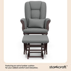 Storkcraft Tuscany Glider and Ottoman with Lumbar Pillow, Espresso/Gray | GREENGUARD Gold Certified, Bonus Lumbar Cushion Included, Solid Wood Base, Smooth Motion, Award-Winning Nursery Rocking Chair