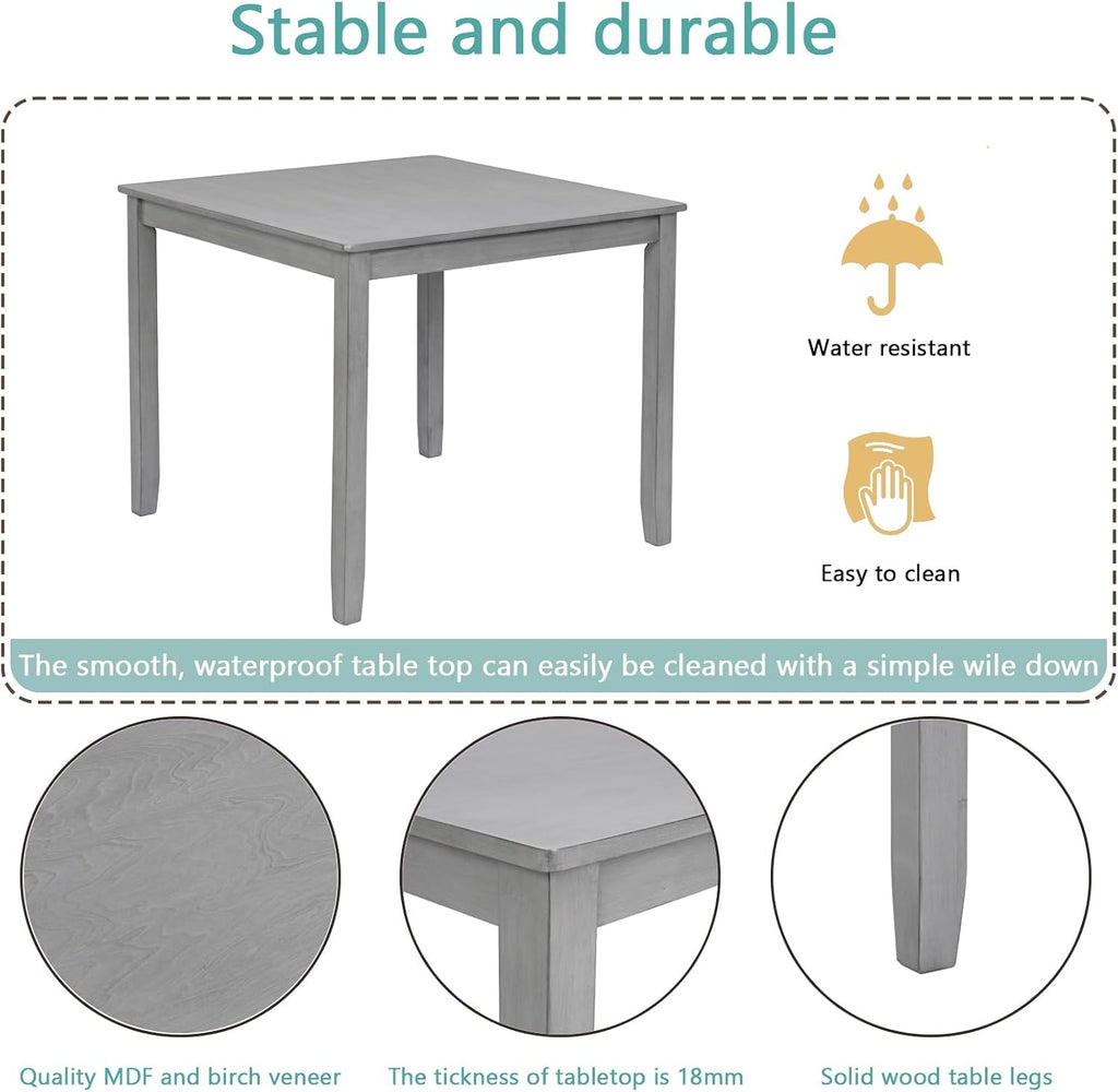 Harper & Bright Designs Modern 5-Piece Wooden Dining Table Set for 4, Grey Square Kitchen Table & 4 Upholstered Seating Chairs, Acacia/Birch Veneer, Space-Saving Design for Dining Room & Small Spaces