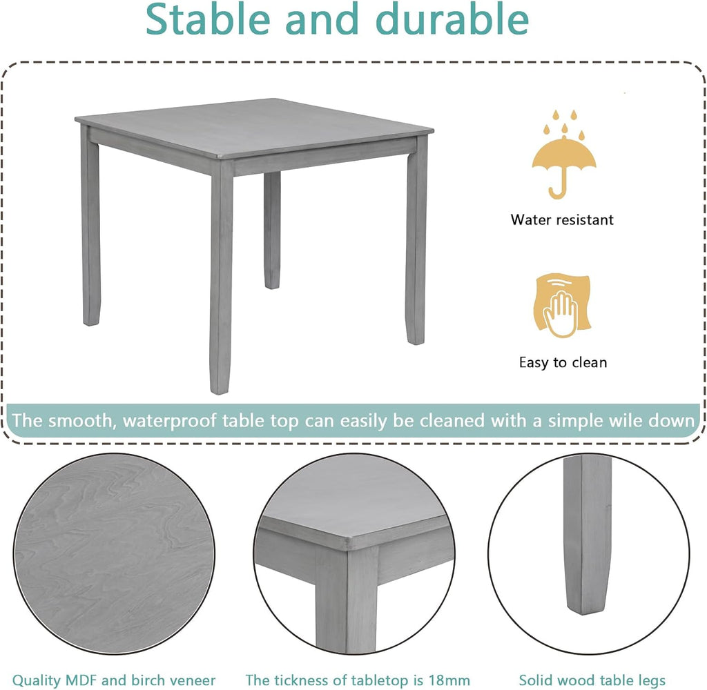 Knocbel Classic 2-Person Dining Table for Small Space, Wooden Apartment Condo Pub Bistro Kitchen Dining Furniture, Standard Height (Gray Square 30" H)