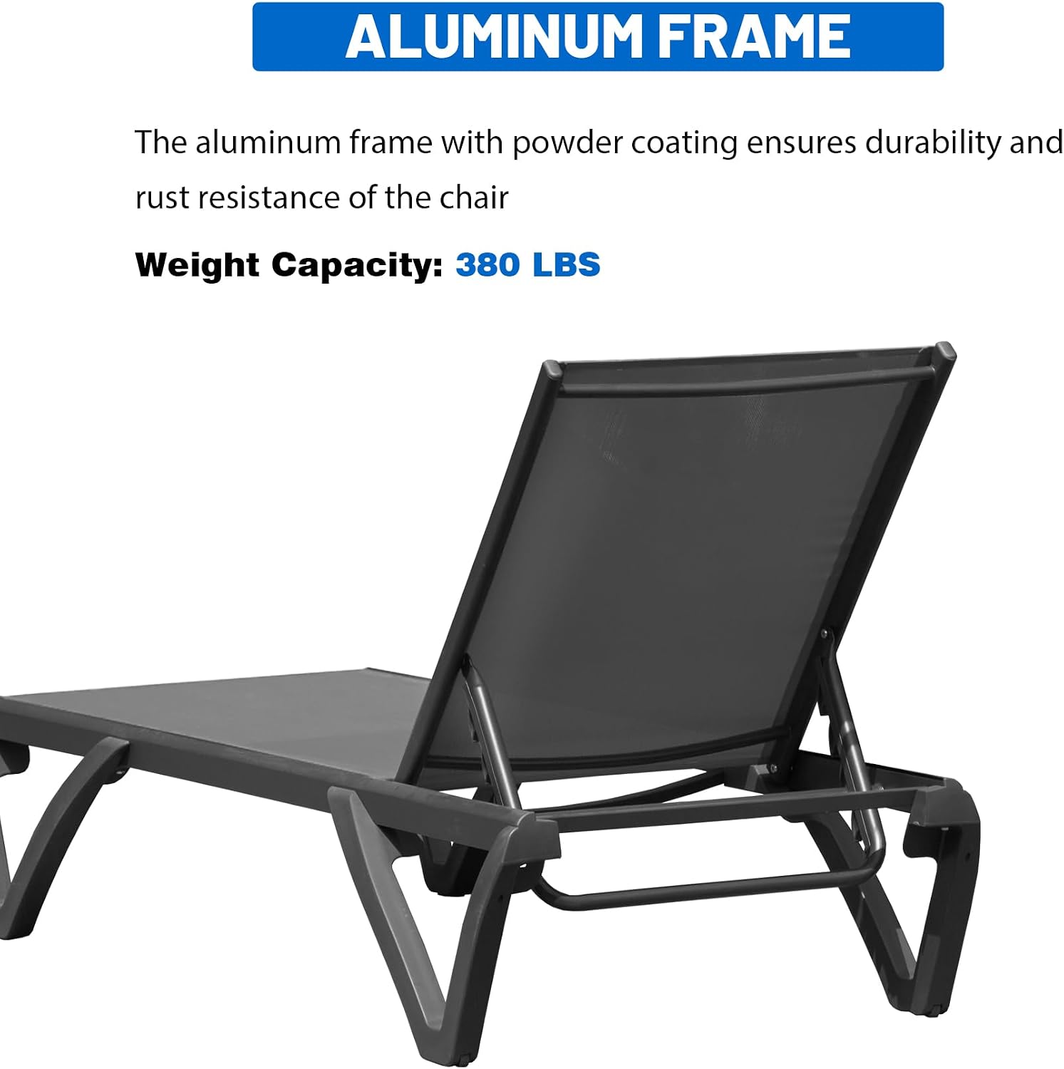 Outdoor Lounge Chairs Set of 2, Aluminum Pool Lounge Chairs with 5 Adjustable Backrest and Side Table, Full Flat Patio Lounge Chair for Sunbathing & Tanning, Poolside, Patio, Beach -Dark Grey