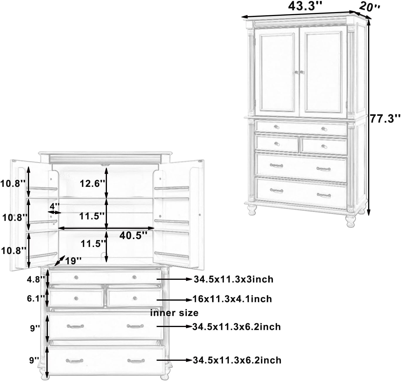 Merax 77" Tall Large Kitchen Pantry Storage Cabinet with 2 Doors & 2 Adjustable Shelves & 5 Drawers & 6 Side Door Shelves, Modern Freestanding Food Pantry for Dining Room, Living Room, White